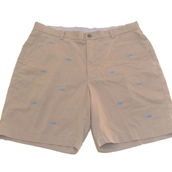 BROOKS BROTHERS Tan w/ Blue Whale Embroidered Shorts SIZE 38 - Picture 1 of 7